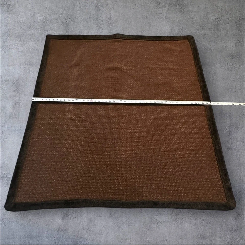 Pottery Barn Brown Basketweave Throw‎ Blanket Faux Fur Trim 58x48 Cozy Winter